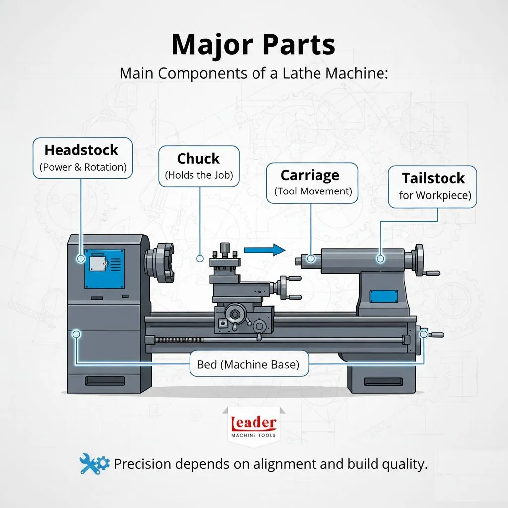 Major Parts of a Lathe Machine